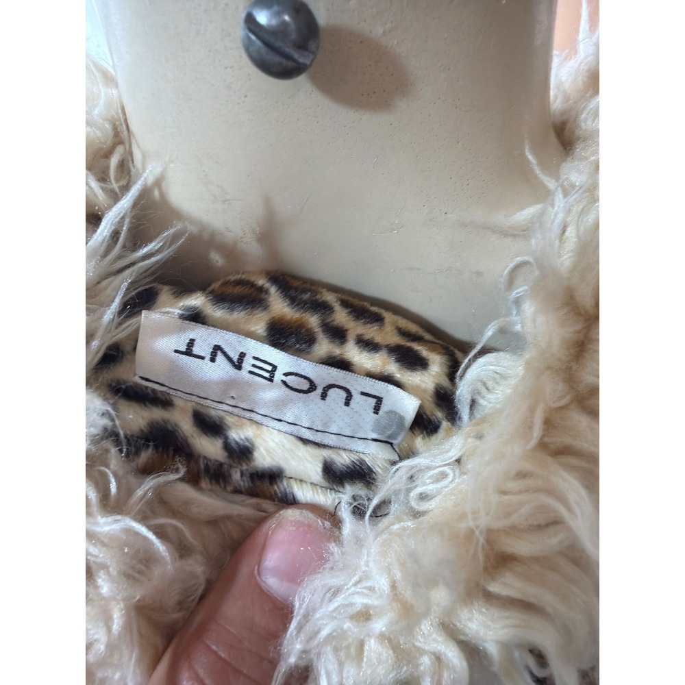 Faux Fur Collar Leopard Print Long Coat - Cream & Brown - Picture 6 of 6